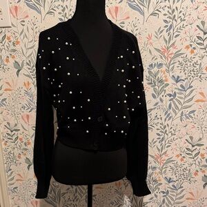 Love Tree Black Pearl-Embellished Cardigan